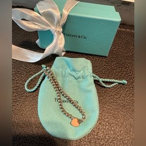 Tiffany and co beaded silver pink heart bracelet